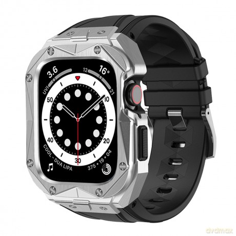 Kingxbar CYF140 2w1 pancerne etui Apple Watch 8, 7 (45 mm) ze stali nierdzewnej z paskiem srebrne