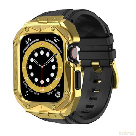 Kingxbar CYF140 2w1 pancerne etui Apple Watch 8, 7 (45 mm) ze stali nierdzewnej z paskiem złote