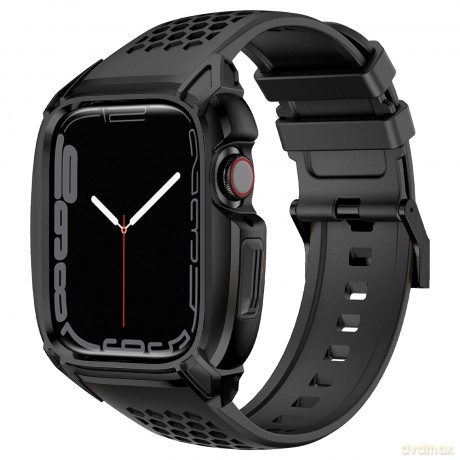 Kingxbar CYF148 2w1 pancerne etui Apple Watch 8, 7 (45 mm) ze stali nierdzewnej z paskiem czarne