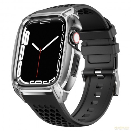 Kingxbar CYF148 2w1 pancerne etui Apple Watch 8, 7 (45 mm) ze stali nierdzewnej z paskiem srebrne