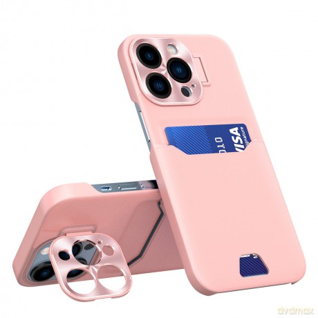 Leather Stand Case etui do iPhone 14 Pro Max pokrowiec portfel na kartę z podstawką różowe