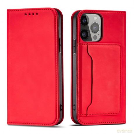 Magnet Card Case etui iPhone 14 pokrowiec z klapką portfel podstawka czerwone
