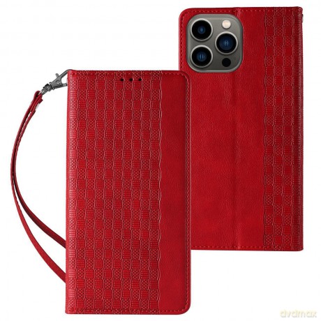 Magnet Strap Case etui Samsung Galaxy A54 5G pokrowiec z klapką portfel mini smycz podstawka czerwone