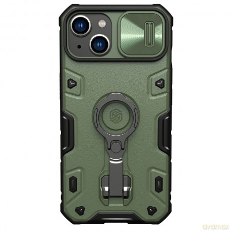 Nillkin CamShield Armor Pro Case etui iPhone 14 Plus pancerny pokrowiec z osłoną na aparat ring podstawka ciemnozielone