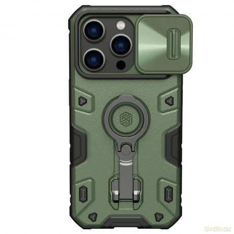 Nillkin CamShield Armor Pro Case etui iPhone 14 Pro pancerny pokrowiec z osłoną na aparat ring podstawka ciemnozielone
