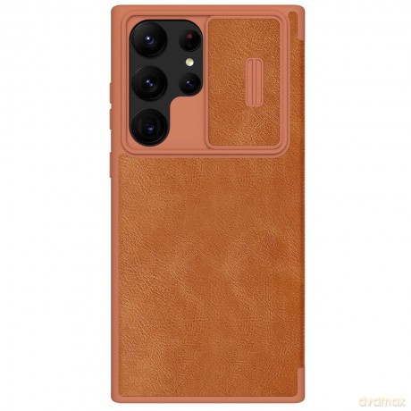 Nillkin Qin Leather Pro Case etui Samsung Galaxy S23 Ultra pokrowiec z klapką osłona na aparat brązowe
