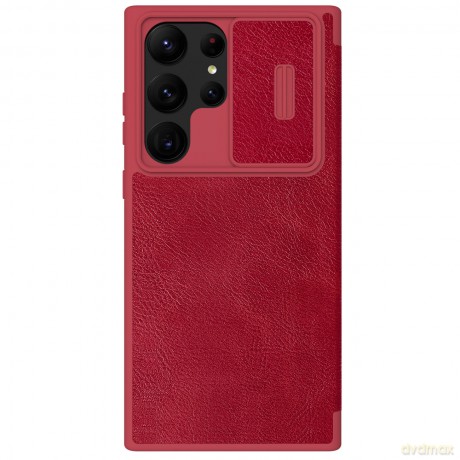 Nillkin Qin Leather Pro Case etui Samsung Galaxy S23 Ultra pokrowiec z klapką osłona na aparat czerwone