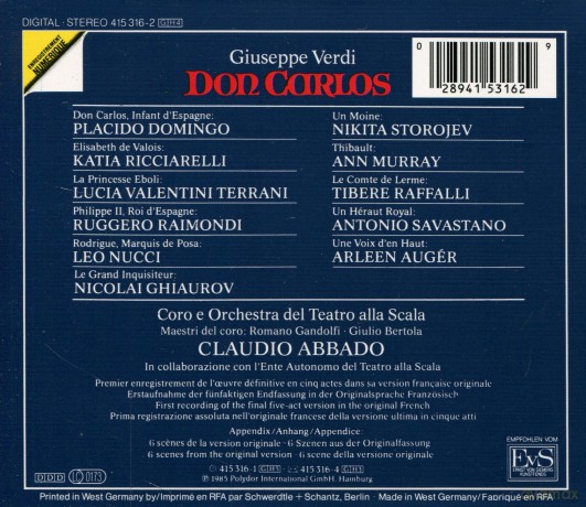 Domingo,Abbado,Rocciarelli: Verdi:Don Carlos [4CD]