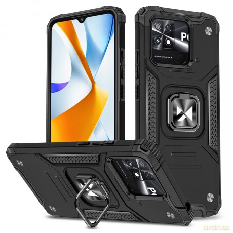 Wozinsky Ring Armor etui Xiaomi Poco C40 pancerny pokrowiec uchwyt magnetyczny ring czarne