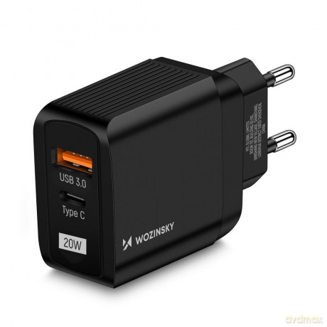Wozinsky sieciowa ładowarka USB z 2 portami (USB, USB C) 20 W czarna