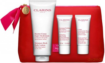 Clarins Zestaw (Moisture Rich Body Lotion 200 ml + Exfoliating Body Scrub 30 ml + Hand And Nail Cream 30 ml)
