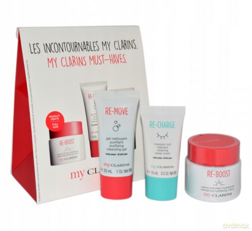 Clarins Zestaw (Re-Boost Hydrating Cream 50 ml + Re-Move Purifying Claeansing Gel 30 ml + Re-Charge Relaxing Sleep Mask 15 ml)