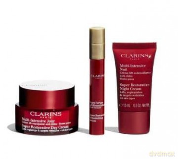Clarins Zestaw (Super Restorative Day Cream 50 ml + Super Restorative Remodelling Serum 10 ml + Super Restorative Night Cream 15 ml)