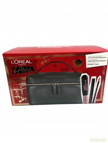 L'Oreal Zestaw (Mascara Black Air Volume 30 H Mega Black+ Le Khol Midnight Black 101 + Superliner Black + Kosmetyczka)