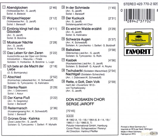 Don Cossak Jaroff: Various:Abendglocken [CD]