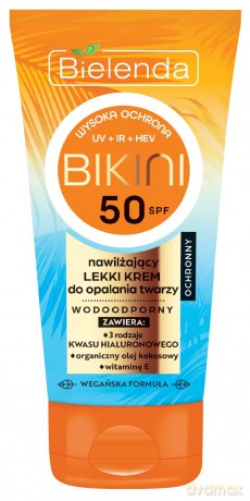 Bielenda Bikini Nawilżający Lekki Krem do opalania twarzy SPF50 50 ml