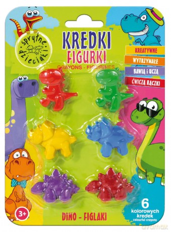 SPRYTNE DZIECIAKI Kolorowe Kredki Figurki - Dino Figlaki 1op. -6 szt