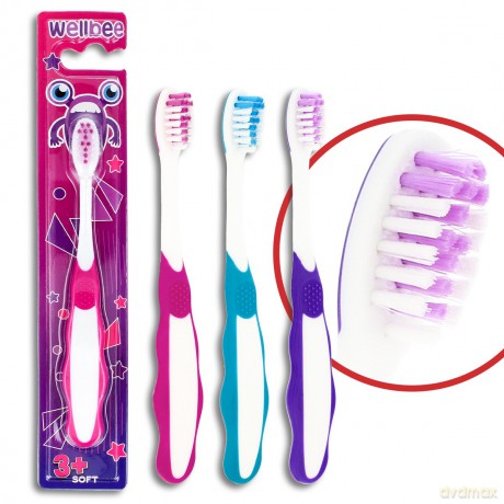 WELLBEE Szczoteczka dla dzieci KIDS(3+) Soft (blister) - mix kolorów 1 szt