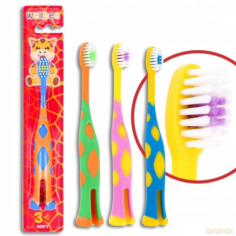 WELLBEE Szczoteczka dla dzieci KIDS(3+) Soft (blister) stojąca - mix kolorów 1 szt