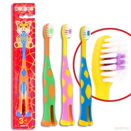 WELLBEE Szczoteczka dla dzieci KIDS(3+) Soft (blister) stojąca - mix kolorów 1 szt