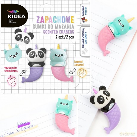 Gumki do mazania zapachowe kotek i panda 2szt