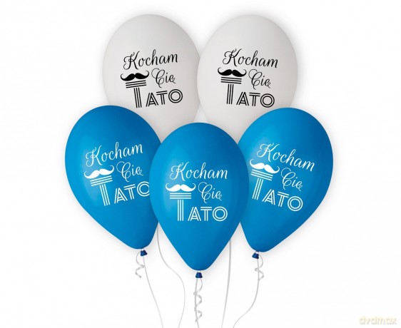 Balony Kocham Cię Tato (niebieskie, białe), 12/ 5 szt