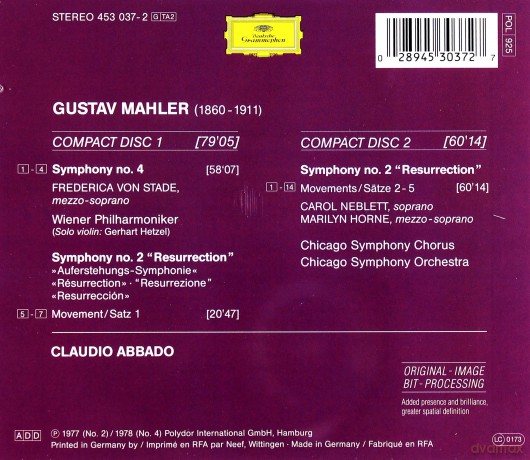 Double Abbado Wp: Mahler Symphhonies 2&4 [2CD]
