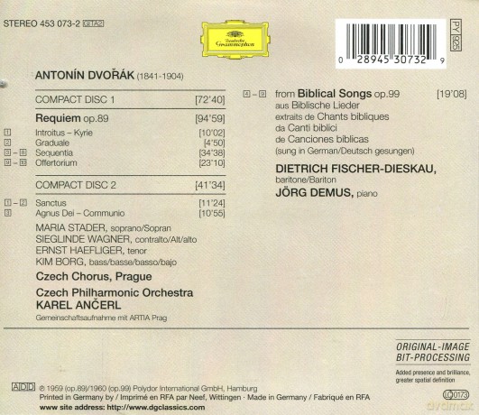 Double Ancerl Karel: Dvorak Requiem,Biblical Chants [2CD]