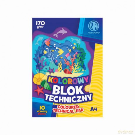 Blok A4 kolorowy barwiony w masiePAP 170g 10 ark