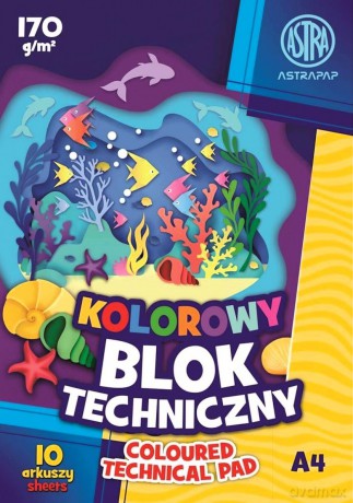 Blok A4 kolorowy barwiony w masiePAP 170g 10 ark