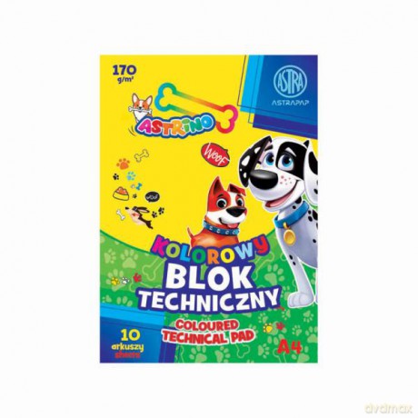 Blok A4 kolorowy barwiony w masiePAP 170g 10 ark Astrino
