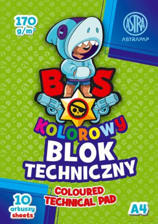 Blok A4 kolorowy barwiony w masiePAP 170g 10ark. BS&Unicorn