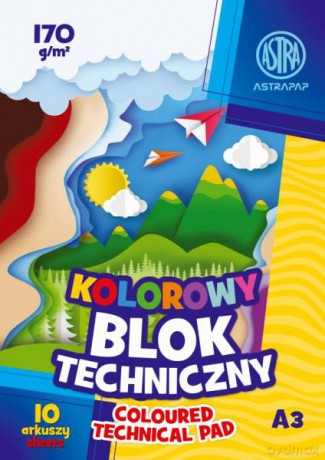 Blok kolorowy barwiony w masiePAP A3 80g 15 ark
