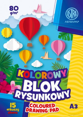 Blok kolorowy barwiony w masiePAP A3 80g 15 ark