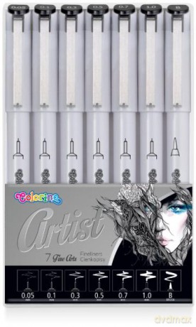 Cienkopisy czarne Fineliners do szkicowania 7 końcówek Artist Colorino