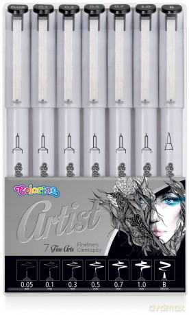 Cienkopisy czarne Fineliners do szkicowania 7 końcówek Artist Colorino
