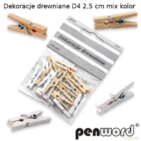 Dekoracje drewniane (spinacz) D4 2.5 cm mix kolor