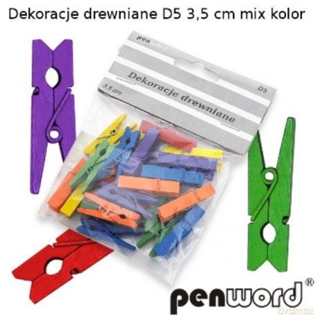 Dekoracje drewniane (spinacz) D5 3.5 cm mix kolor