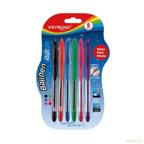 Długopis klasyczny 0,7mm 6szt blister mix kolorów KEYROAD Ball Pen Soft Jet mix