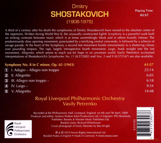 Dmitri Shostakovich: Royal Liverpool Philharmonic Orchestra, Vasily Petrenko: Symphony No. 8 [CD]