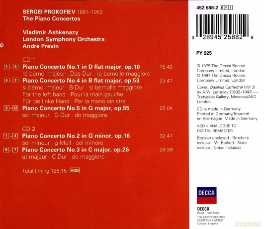 Double Decca Ashkenazy: Prokofiev:The Piano Concertos [2CD]