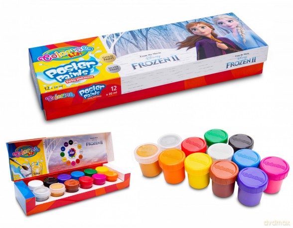 Farby plakatowe 12 kolorów 20 ml Colorino Kids Frozen Kraina Lodu