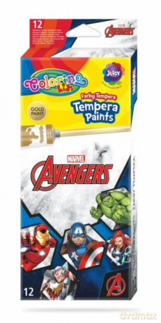 Farby tempera 12 kolorów w tubach 12 ml Avengers Colorino Kids 91451