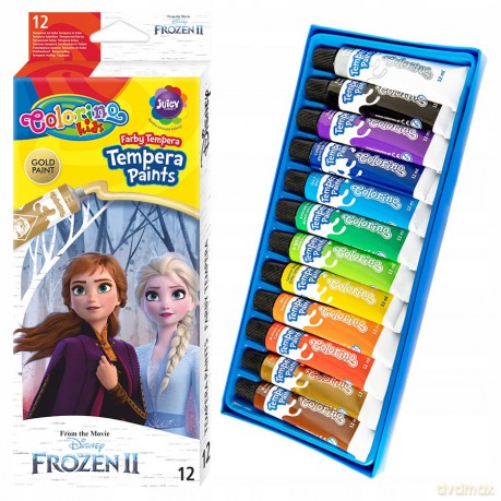 Farby tempera 12 kolorów w tubach 12 ml Frozen. Kraina Lodu Colorino Kids 91062