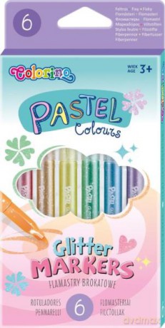 Flamastry 6 kolorów brokatowe pastel Colorino Kids