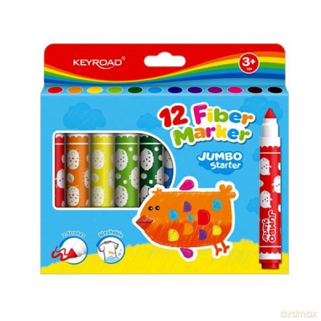 Flamastry zmywalne 12 kolorów KEYROAD Jumbo Starter