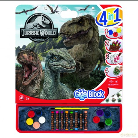 Giga Blok 4w1 Zestaw artystyczny Kolorowanka Jurassic World kredki farby
