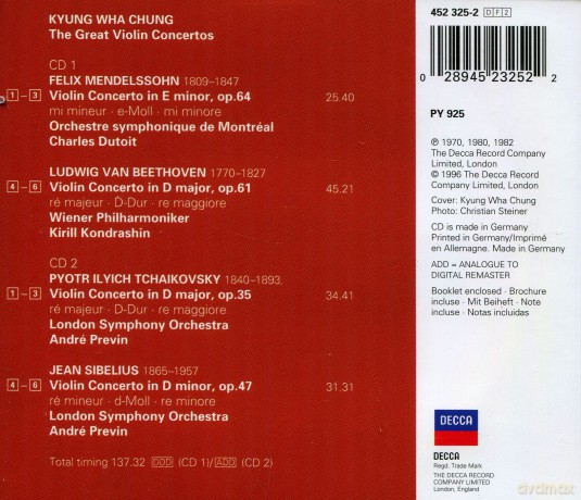 Double Decca Chung Kyung Wha: Violin Concertos Beethoven Brahms Etc. [2CD]