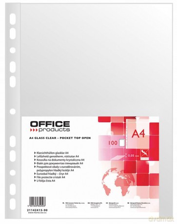 Koszulki na dokumenty A4 OFFICE PRODUCTS PP krystaliczne 50mikronów op100szt.