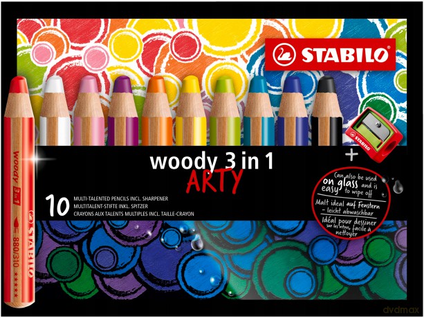 Kredka drewniana STABILO woody 3 w 1 etui 10 szt. z temperówką ARTY 880/10-1-20